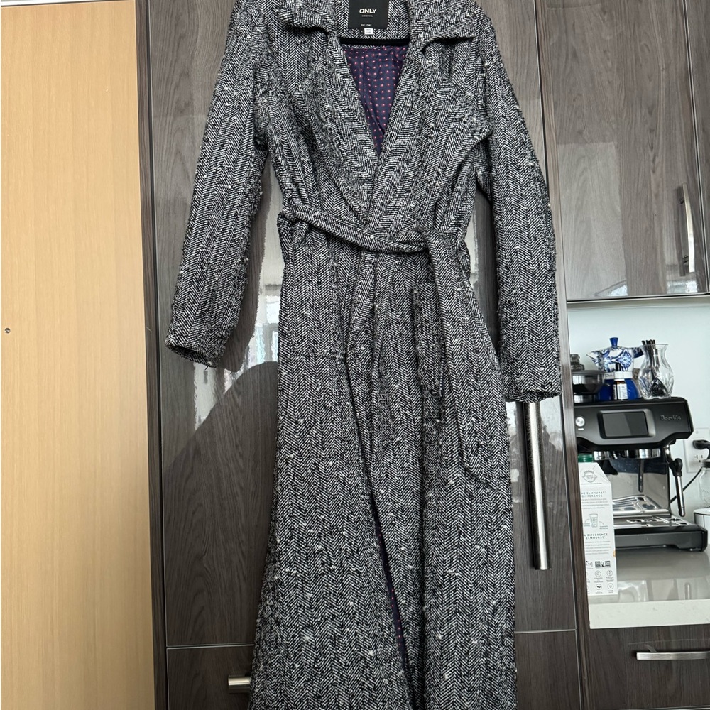 ONLY Black and White Tweed Coat with Patterned Lining